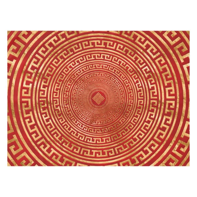 Round Greek Meander Ornament - Gold on Red Tablecloth (Front (Horizontal))