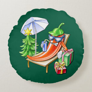 Round Green Funny Xmas Chilli Sunbathing Cushion
