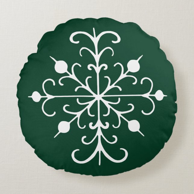 Round Green Snowflake Pillow (Front)