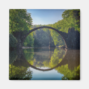 Round Grey Rock Bridge over a River in the Woods Magnet