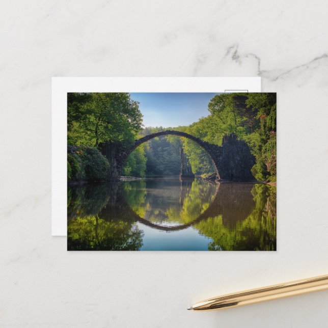 Round Grey Rock Bridge over a River in the Woods Postcard (Front/Back In Situ)