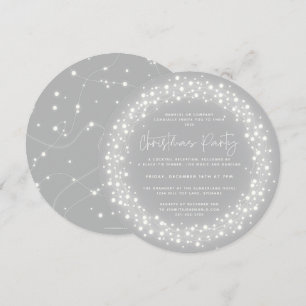 Round Grey Sparkling Lights Christmas Party Invitation