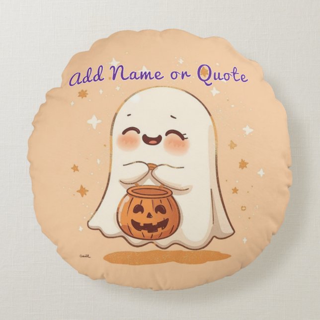 Round Halloween Ghost Pillow – Editable  (Front)