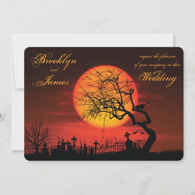 Round Halloween Wedding Invitations At Night (Front)