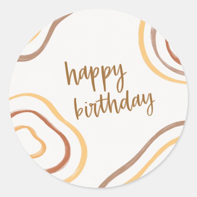 Round Happy Birthday Sticker – Minimalist Abstract (Front)