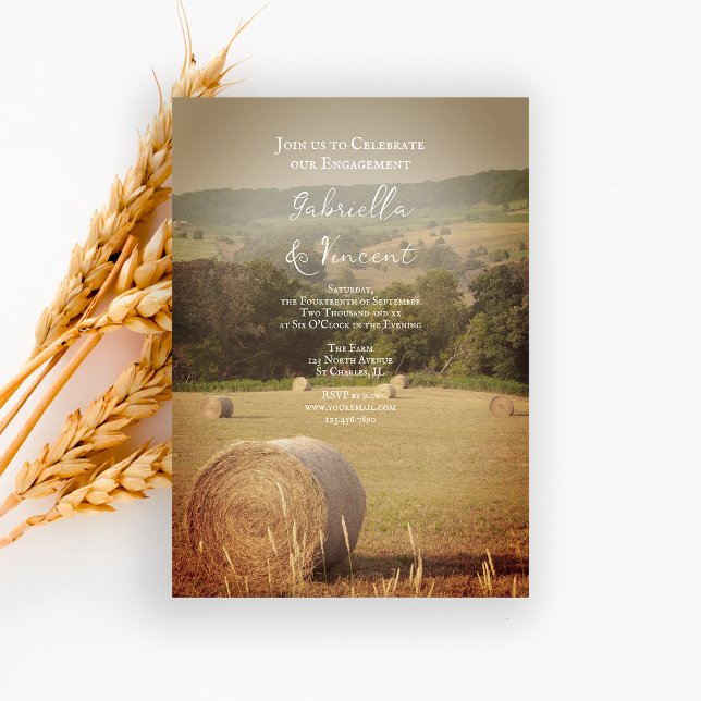 Round Hay Bales Farm Engagement Party Invitation (Creator Uploaded)