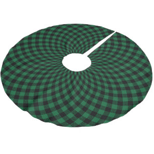 Round Hunter Green Plaid Check Brushed Polyester Tree Skirt