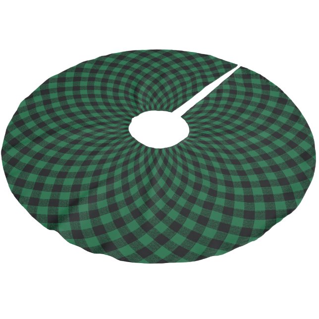 Round Hunter Green Plaid Check Brushed Polyester Tree Skirt (Angled)