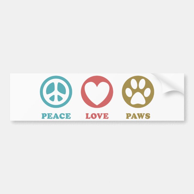 Round Icons Peace Love Paws Bumper Sticker (Front)