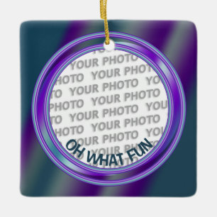 Round in Square Frame contour 02 + your photo Ceramic Ornament
