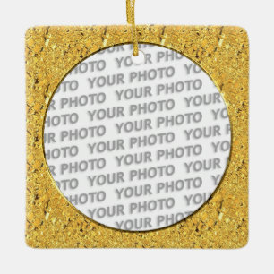 Round in Square Frame gold leaf + your photo Ceramic Tree Decoration
