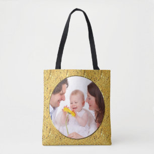 Round in Square Frame gold leaf + your photo Tote Bag