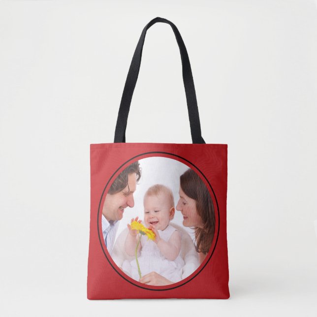 Round in Square Frame red + your photo Tote Bag (Front)