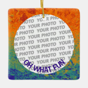 Round in Square Frame splatter 4 + your photo Ceramic Tree Decoration