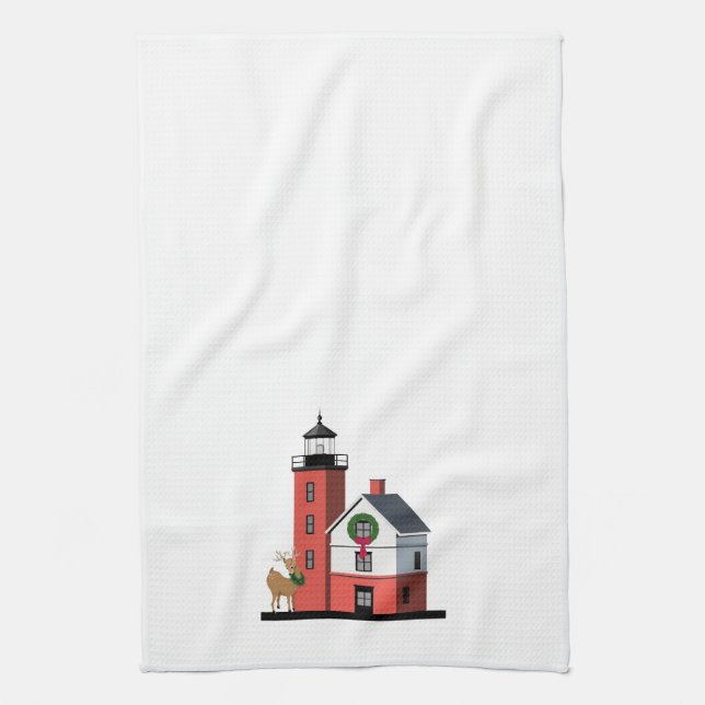 Round Island Lighthouse Christmas Towel (Vertical)