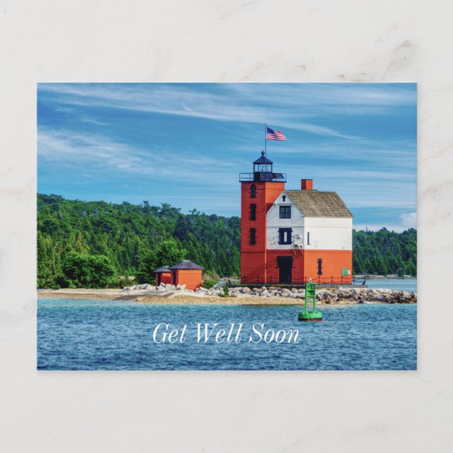Round Island Lighthouse Get Well Soon Postcard (Front)