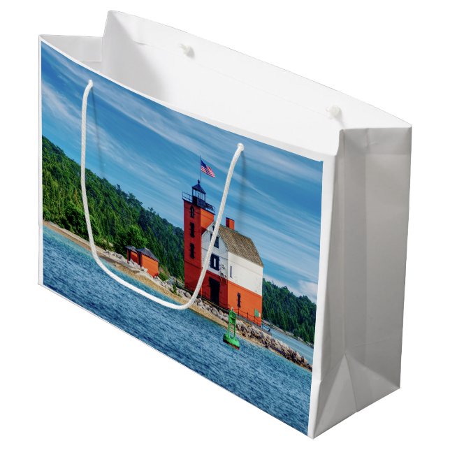 Round Island Lighthouse Large Gift Bag (Front Angled)