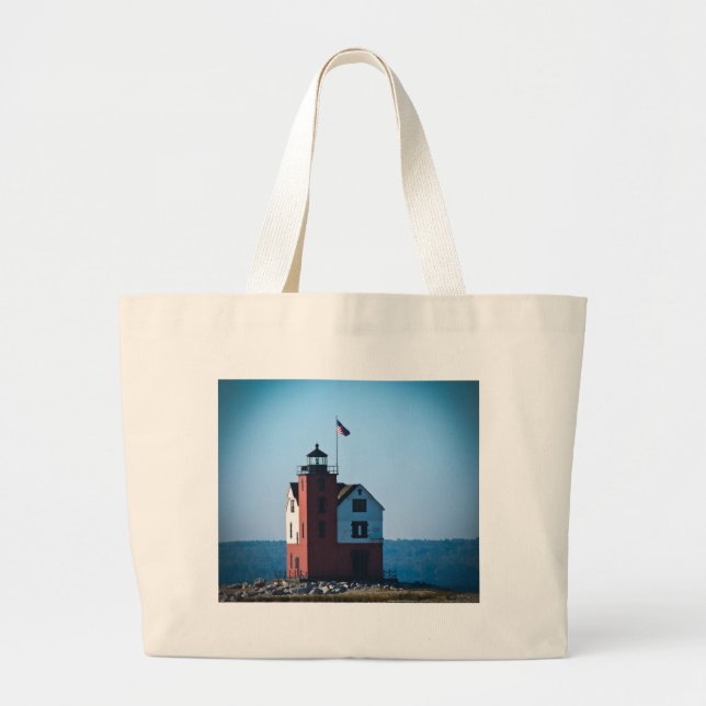 Round Island Lighthouse Large Tote Bag (Front)