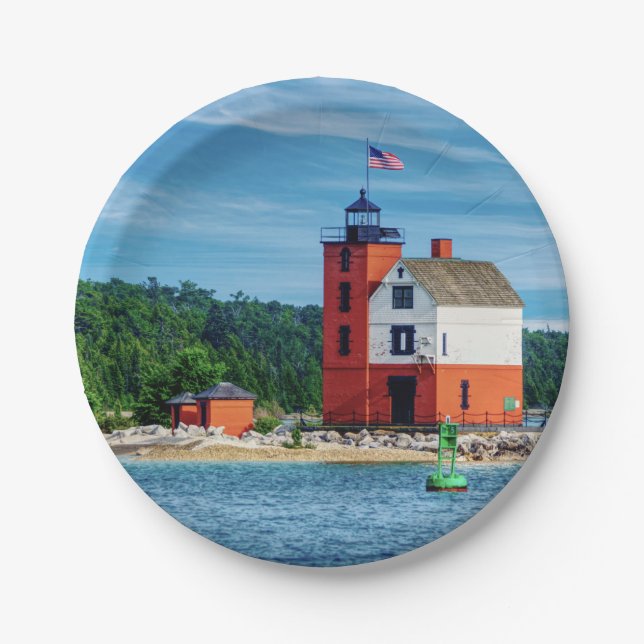 Round Island Lighthouse Paper Plate (Front)