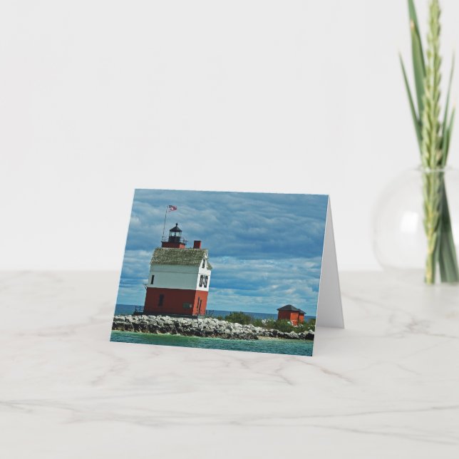 Round Island Lighthouse Photo Greeting Card (Front)