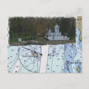 Round Island Lighthouse, St. Marys River, MI Chart Postcard