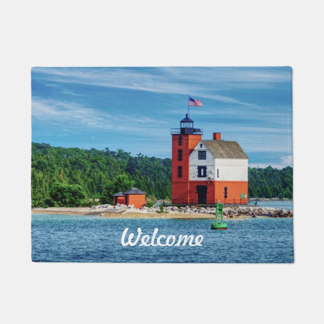 Round Island Lighthouse Welcome Doormat (Front)