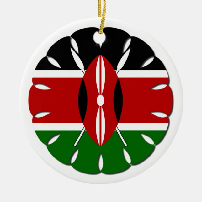 Round Kenyan Motif: A National Symbol Ceramic Tree Decoration (Front)