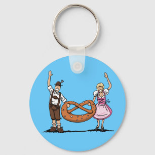 Round Keychain Oktoberfest Bavarian Couple Pretzel