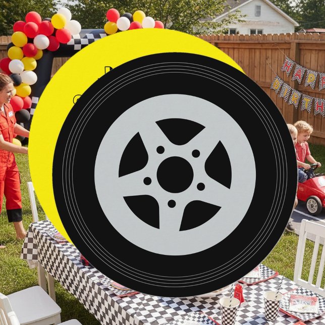 Round kids auto racing Birthday party invitations (auto racing Birthday party invitations for kids)