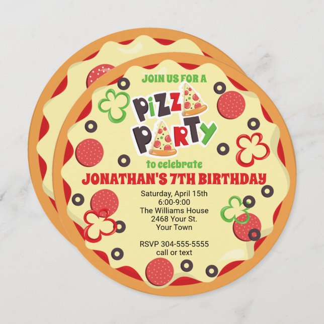 Round Kids Birthday Pizza Party Invitation (Front/Back)