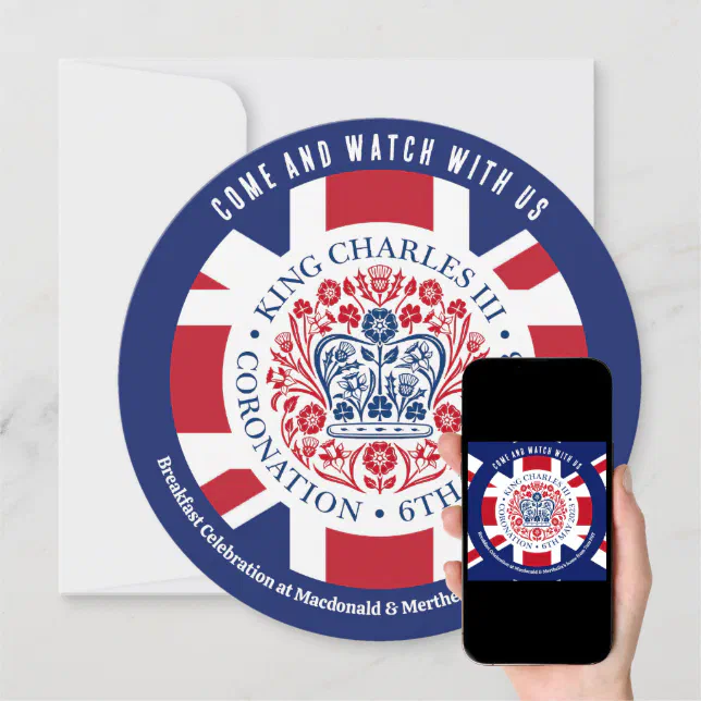 Round KING CHARLES III CORONATION Watch Party Invitation Zazzle