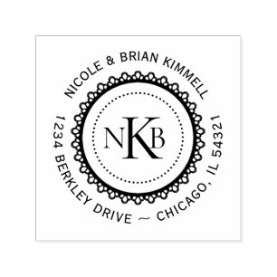 Round Lace Initials Monogram Create Your Own Self-inking Stamp