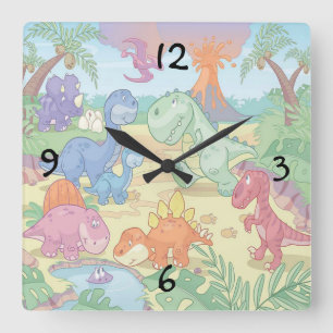 Round (Large) Wall Clock/Cartoon Dinosaurs Square Wall Clock