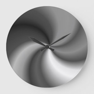 Round Large Wall Clock - Silver and Black swirl