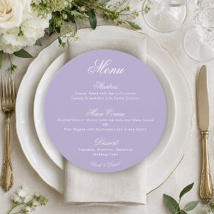 Round Lavender Simple Calligraphy Purple Wedding Menu