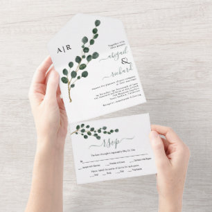 Round leaf eucalyptus branch winter wedding  all in one invitation