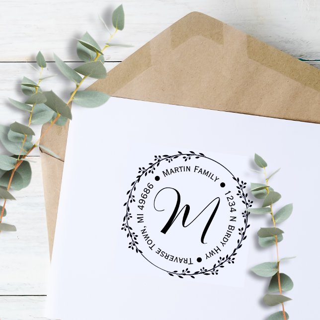 Round Leaf Frame Address Stamp Custom 2.9" x 1.4" (Creator Uploaded)