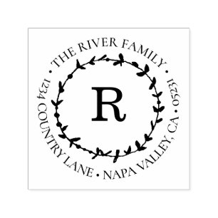 Round Leafy Border Monogram Create Your Own Self-inking Stamp