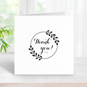 Round Leaves Double Wreath Thank You 1x1 Rubber Stamp