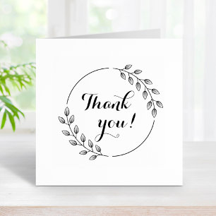 Round Leaves Double Wreath Thank You Rubber Stamp