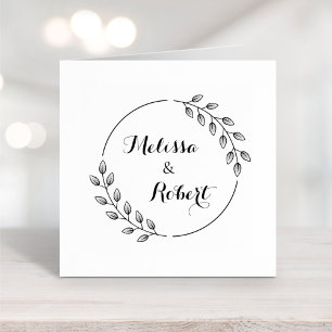 Round Leaves Wreath Custom Names Rubber Stamp