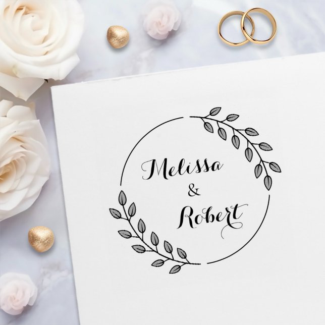Round Leaves Wreath Custom Names Self-inking Stamp (Creator Uploaded)