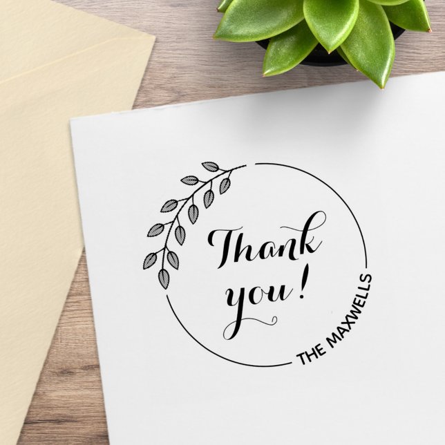Round Leaves Wreath Thank You Family Name Rubber Stamp (Creator Uploaded)