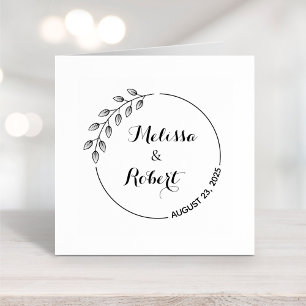 Round Leaves Wreath Wedding Save the Date 2 Self-inking Stamp