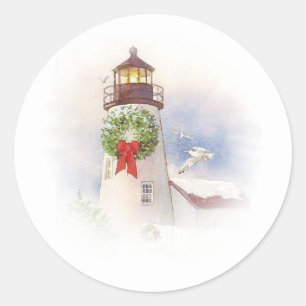 Round Lighthouse Christmas Sticker