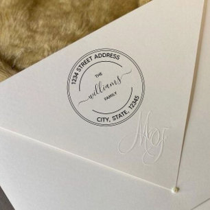 Round Logo   Family Name Return Address  Rubber Stamp