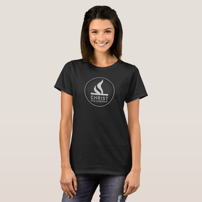 Round logo on women's dark shirt (Front Full)