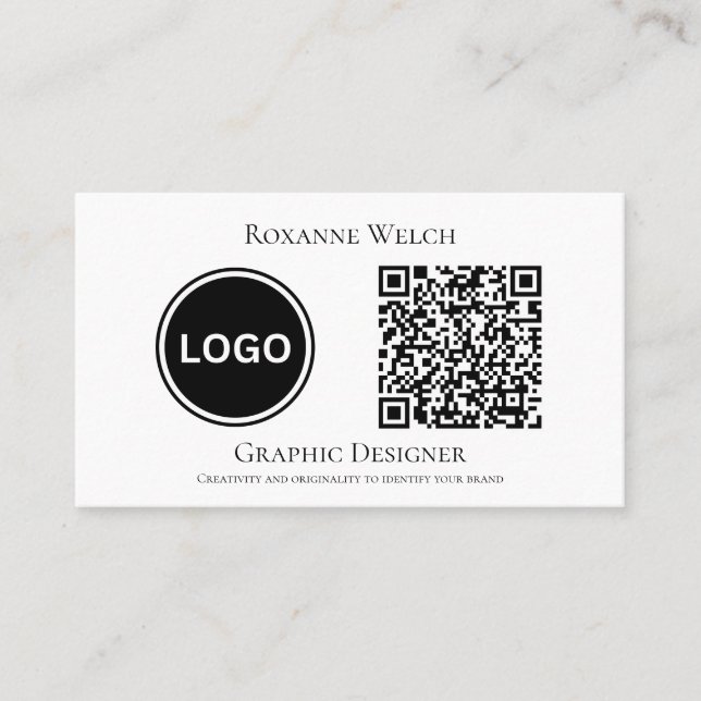 Round Logo QR code Business Company Minimal Business Card (Front)