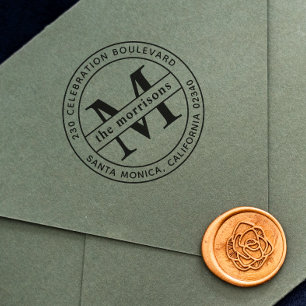Round Logo Serif Monogram & Name Return Address Rubber Stamp