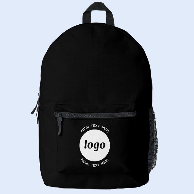 Round Logo Text Promotional Business Black Printed Backpack (Simple logo with custom text business promotional backpack)